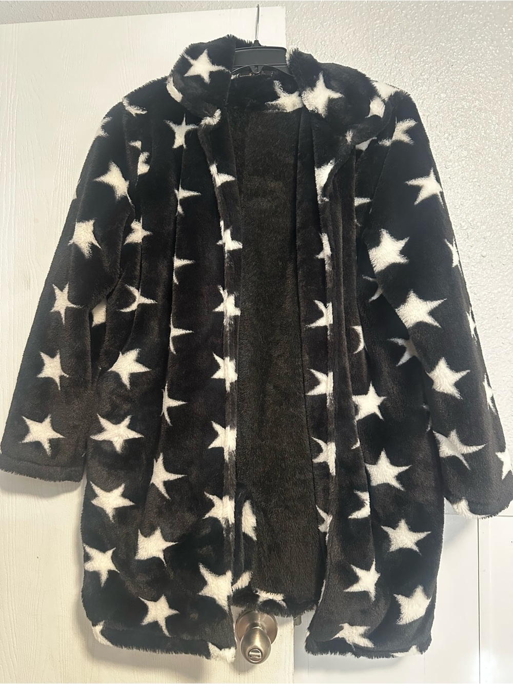 L&B Plush Star-Print Faux Fur Coat - Black & White